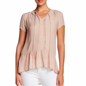 Ro & De Split Neck Ruffle Blouse